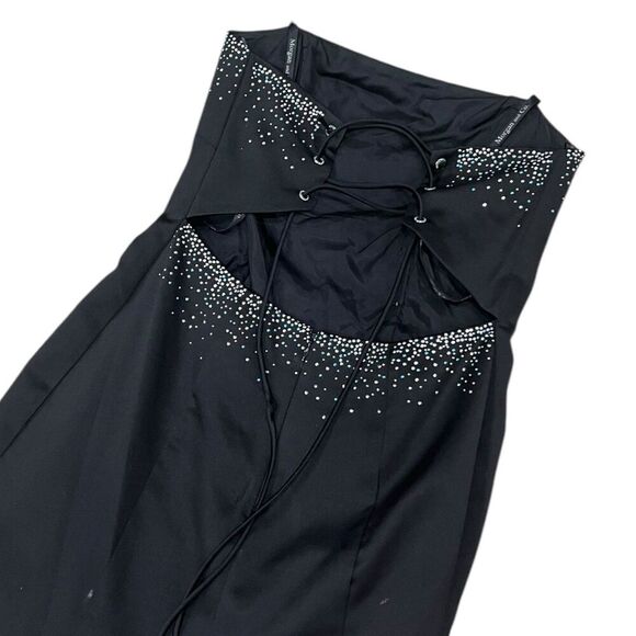 Morgan & Co Black Strapless Jeweled Maxi Gown with Train 9/10 - Picture 4 of 7